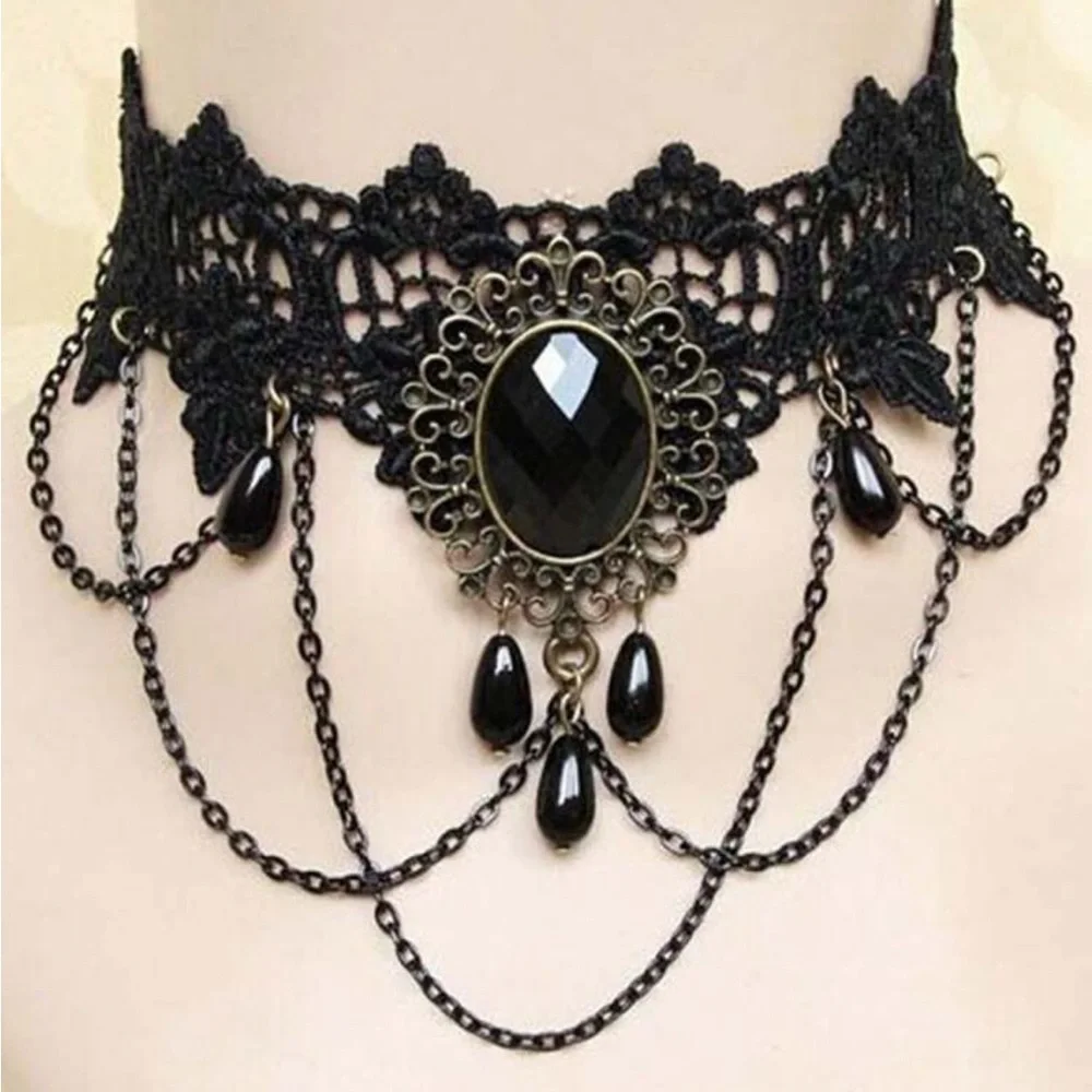 Goth Black Lace Choker Necklace